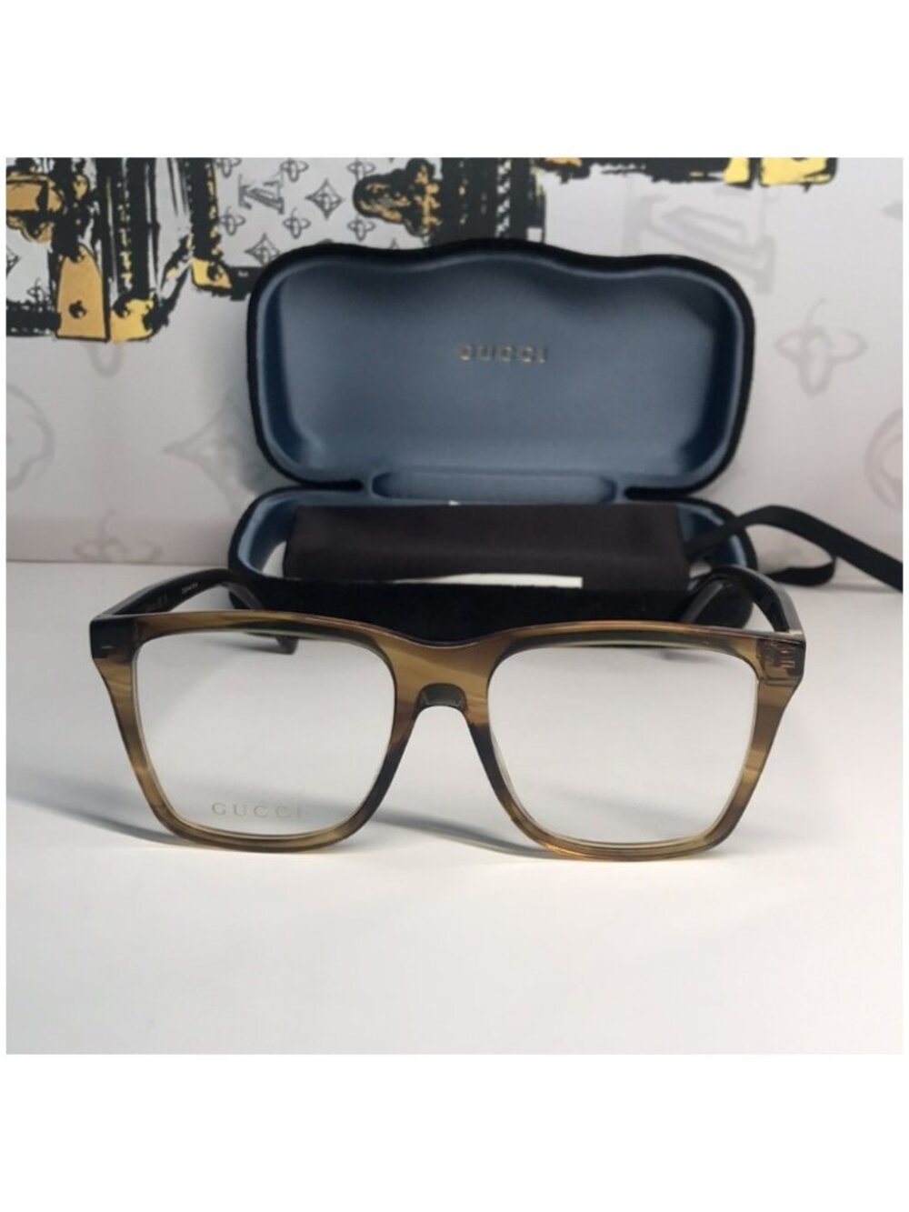 Gucci GG0452O 004 Eyeglasses Brown Havana Oversized Square Frames New